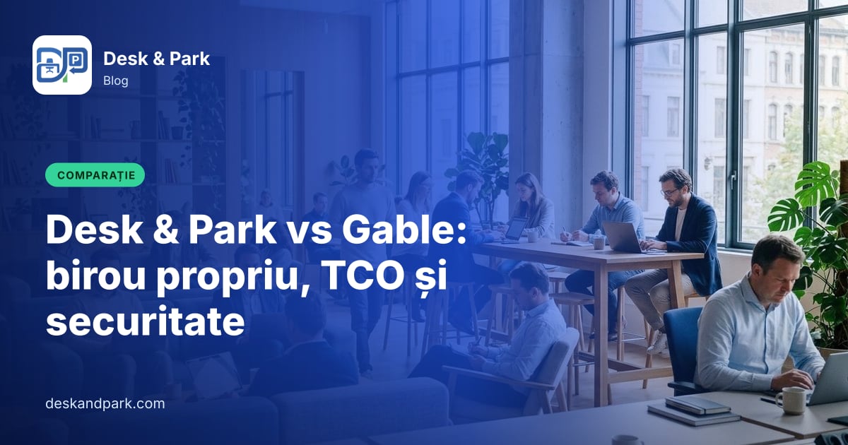 Oameni lucrează pe laptopuri pe canapele și la mese înalte, într-un spațiu de coworking cu lemn și plante