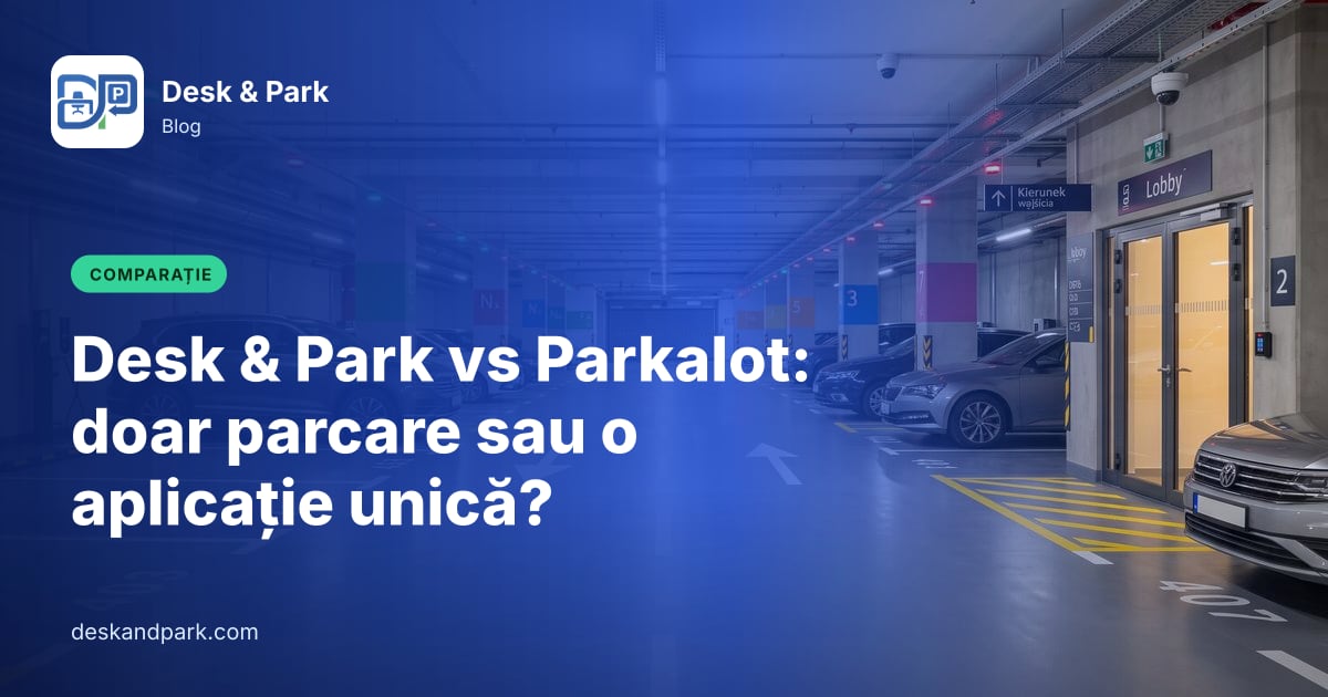 Parcare subterană de birouri cu locuri numerotate și intrarea în lobby