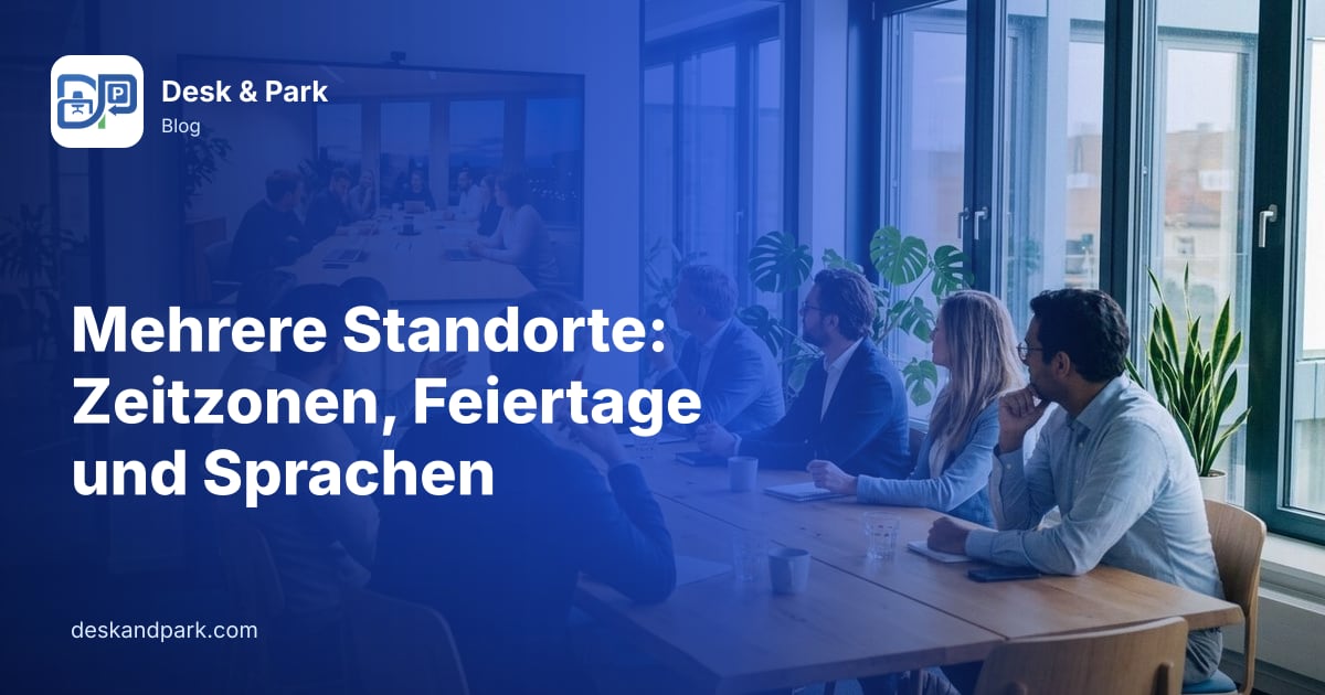 Ein Team am Besprechungstisch im Videocall mit Kollegen aus einem anderen Büro auf einem großen Bildschirm