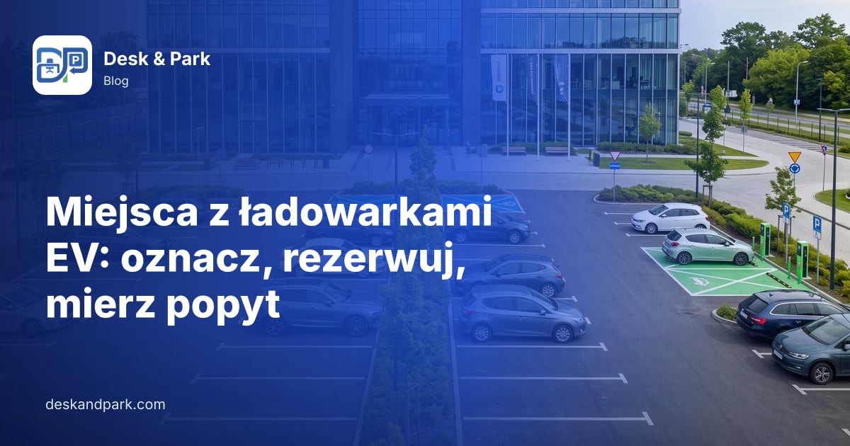 Biurowiec z parkingiem zewnętrznym, w tym zielonymi miejscami z ładowarkami EV