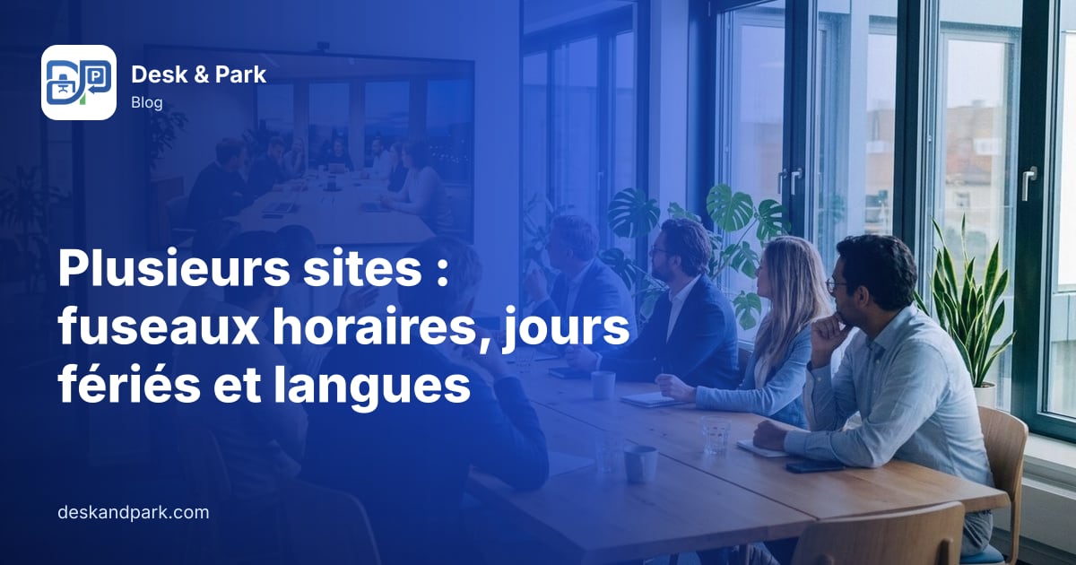 Une équipe autour d’une table en visioconférence avec des collègues d’un autre bureau sur un grand écran