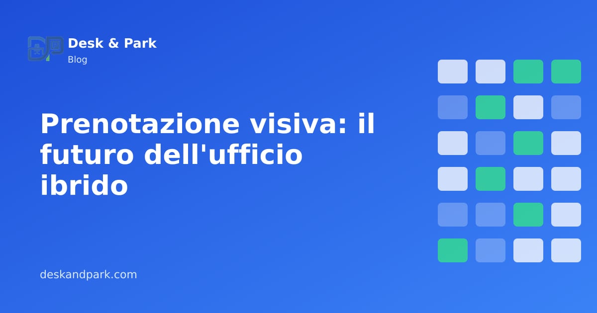 Una planimetria d'ufficio con scrivanie contrassegnate come libere, prenotate e con check-in effettuato