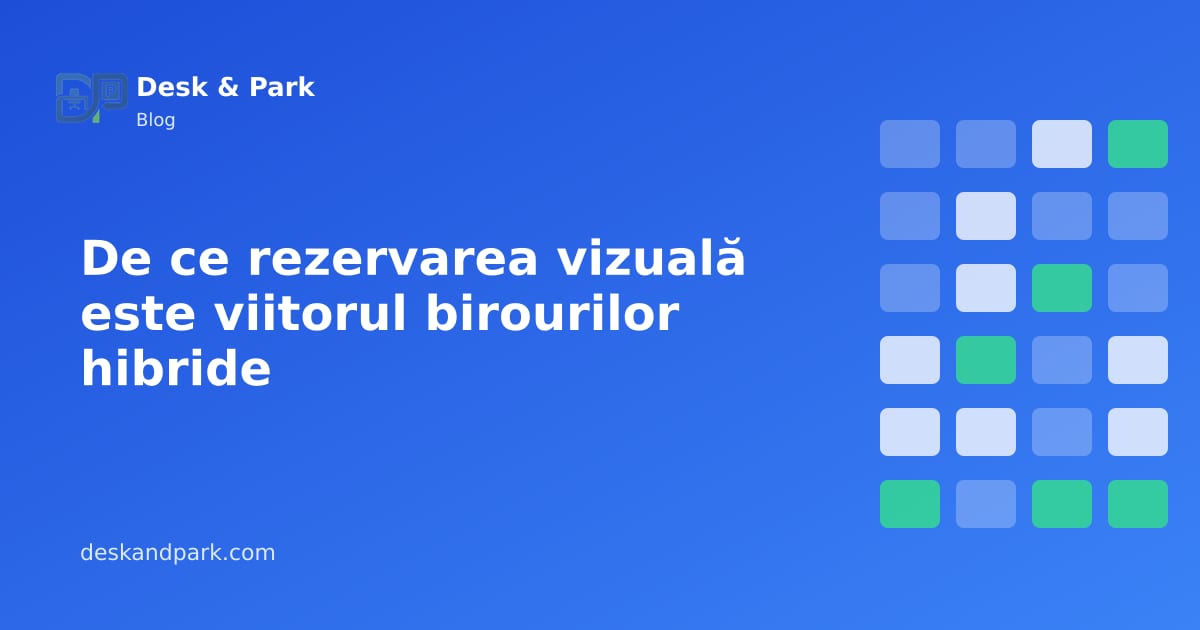 Un plan de etaj cu birouri marcate ca disponibile, rezervate și cu check-in
